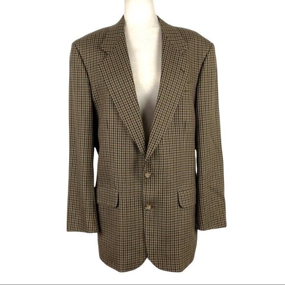 Oscar de La Renta Neutral Single Breasted Houndstooth Men's Blazer Size 40L
